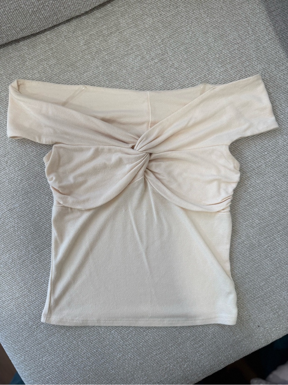 Twist Front Off-Shoulder Crop Top in Cream